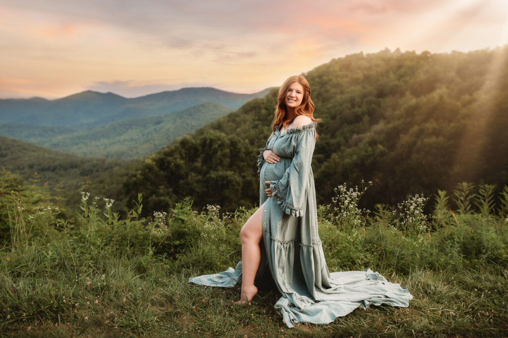 Expectant mother poses for Maternity Portraits in Asheville, NC.