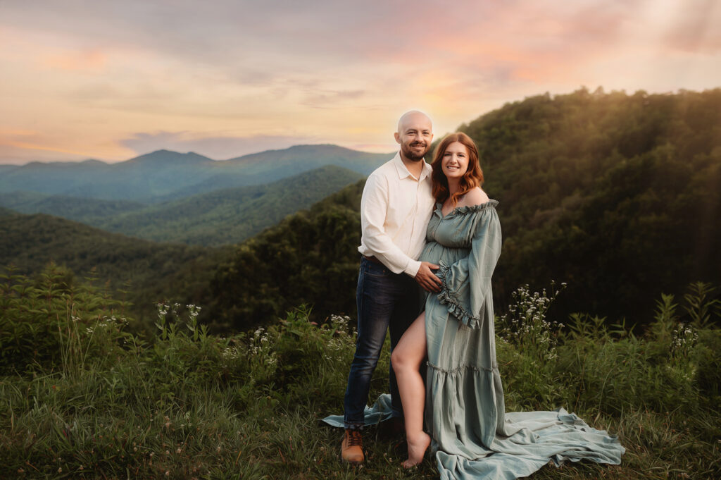 Expectant Parents pose for Maternity Portraits in Asheville, NC.