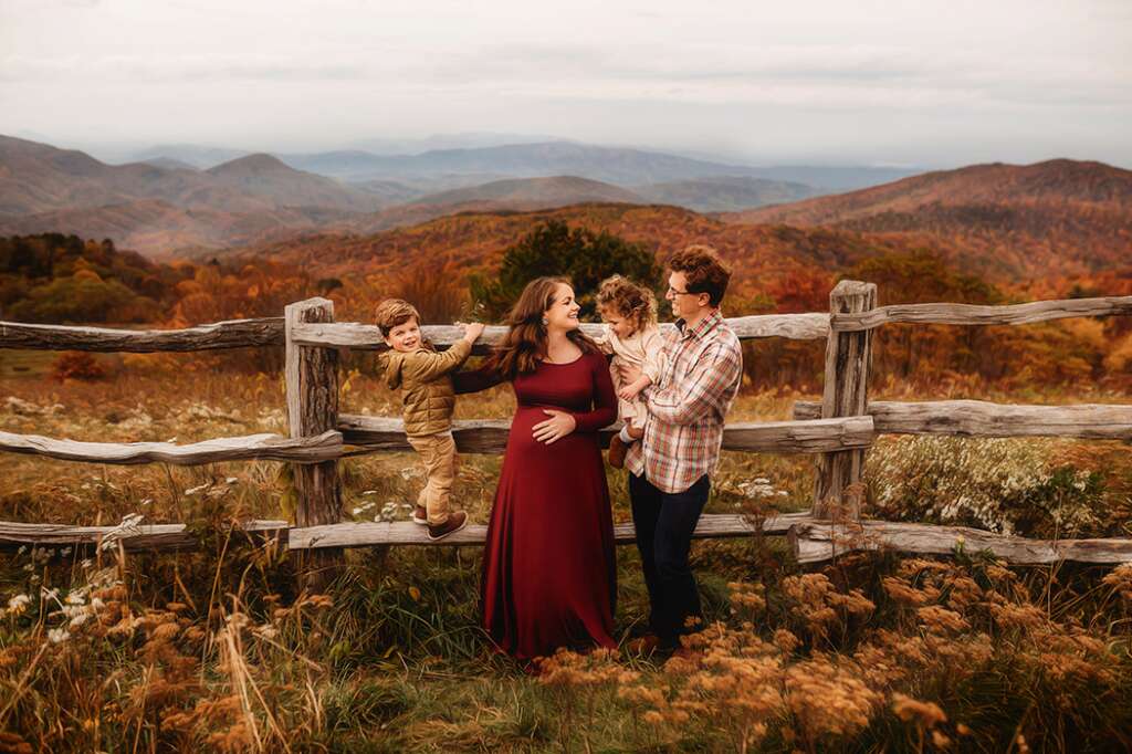 Family Poses for Portraits on the Blue Ridge Parkway near Asheville