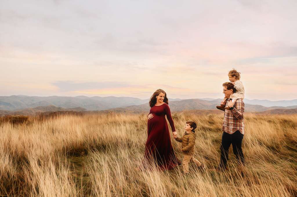 Family Poses for Portraits on the Blue Ridge Parkway near Asheville